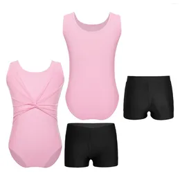 Clothing Sets MSemis Kid Girls Ballet Dance Gymnastic Leotard Sleeveless Twist Knot Bodysuit Shorts For Skating Workout Performance