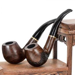 latest Ebony Solid Wood Hand Smoking Wooden Cigarette Pipe 2 Styles Cigar tobacco Herbal Filter Pipes Accessories Tools Tube Oil Rigs ZZ