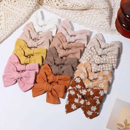 Hair Accessories 2Pcs/Set Cute Print Striped Bow Hair Clips Solid Color Bow Hairclips Cotton Safety Handmade Headwear Kids Baby Hair Accessories