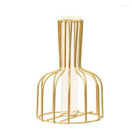 Vases Nordic Style Wrought Iron Flower Pot Glass Tube Vase Hydroponic Plant Flowers For Home Bedroom Wedding Desk Decoration
