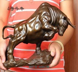 Large size Bronze coffee Wall Street Fierce Bull OX Figure Statue 14quotLong3573215