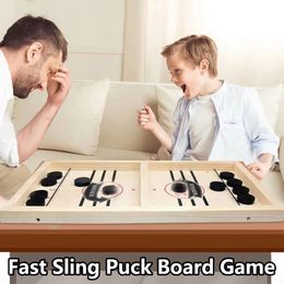 Fast Sling Puck Game Paced Wooden Table Hockey Winner Games Interactive Toy Fast Sling Puck Board Game Toys For Children 240514