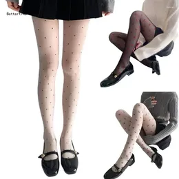 Women Socks B36D 90s Aesthetic See Through Pantyhose For Vintage Bowknot Jacquard Patterned Thin Sheer Silk Tights Stockings