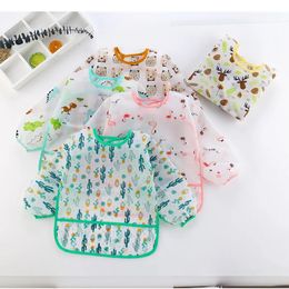 Baby Bib Cartoon Toddler Waterproof Long Sleeve Childs Feeding Apron Baby Cute Art Smock Clothing Baby Stuff for 06 Years 240514