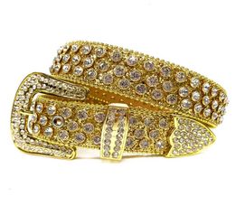 Design Western Bling Diamond Men Belts Clear Crystal Rhinestone Studded Gold Leather Belt Cinto De Strass8836647