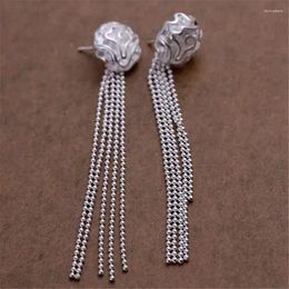 Stud Earrings Beautiful Roses Beads Chain Silver Plated High Quality Classic Burst Models Jewellery Wedding E048