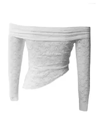 Women's T Shirts Women Floral Lace Off Shoulder Crop Tops Y2K See Through Long Sleeve Tight Shirt For Teens Streetwear Clubwear