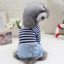 Dog Apparel Cotton Pet Jumpsuit Adorable Striped Indoor Outdoor Clothes Birthday Gift