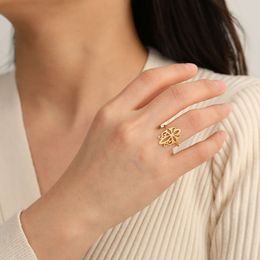 Wide Stainless Steel For Women Filigree Flower Of Life Finger Ring Vintage Amulet Jewellery Aesthetic Engagement Gifts