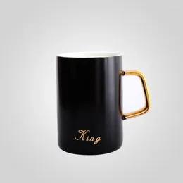 Mugs Sugan Life Luxury Coffee Mug Set Gold Plating Handle Black White Couple Cup Matte Letter Pattern Household Milk Tea