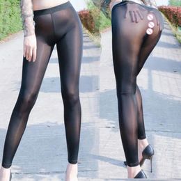 Women's Pants Black Women Sexy See-through Sheer Trousers Yoga Gym Fitness Workout Elastic Leggings Sweatpants Pencil Clubwear