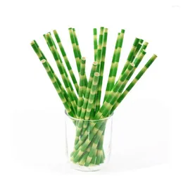 Disposable Cups Straws 100Pcs Drinking Straw Flat Mouth Bamboo Pattern Degradable Material Paper Party Supplies