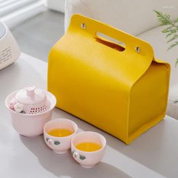 Teaware Sets Pink Travel Tea Set Handmade Flower Kneading Ceramic Cup Women Pot And Outdoor Portable Storage Bag