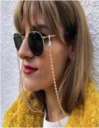 Eyeglasses Chain White Plastic Pearl Charm inside middle Gold Silver Color Plated Eyewear Retainer Silicone Loops Sunglasses Holde3555924