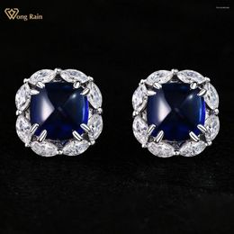 Stud Earrings Wong Rain Vintage 925 Sterling Silver Sugar-loaf Cut Sapphire High Carbon Diamond Gems Ear Studs Jewellery