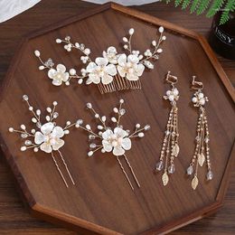 Hair Clips Crystal Pearl Comb Hairpin Earring Set Rhinestone Bridal Jewellery Wedding Accessories Pin