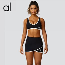 woman yoga set bralette Tennis Skirts golf clothes Peach hips highgym shark waist tennis skirt yoga dress back bra