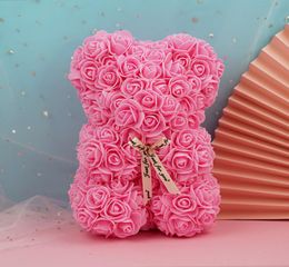 25cm 17 Colors Creative Teddy Bear Flowers PE Rose Flower Party Wedding Decoration Romantic Valentines Day Gifts Red Pink5042712