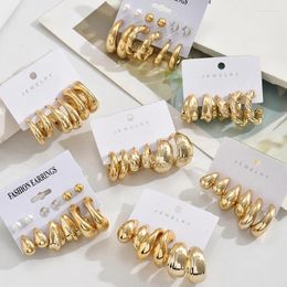 Hoop Earrings Retro Gold Plated Geometric Irregular Tear Drop For Women Trendy Twisted Chunky Pearl Zircon Stud Jewellery