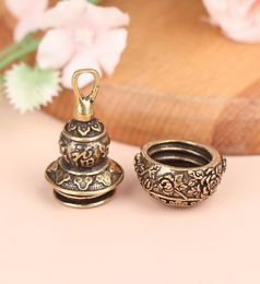 Keychains Brass Chinese Letters Blessing Lotus Gourd Charms Copper Lucky Car Key Chain Pendants Box Case Container Bottle1019882