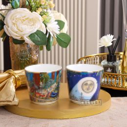 Designer Double Mugs Sets Beautiful Appearance Ceramic Mug Light Luxury Style Couple Cup Flower Rainforest Coffee Breakfast Cup