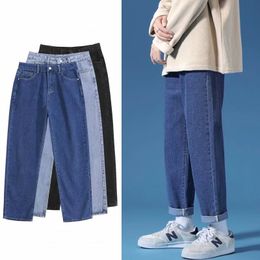 Jeans Men's Spring Summer Wide Leg Straight Denim Long Pants Loose Slim Drawstring Biker Pants Sports Men's Clothing Casual Mens Womens Streetwear Hip Hop Trousers 3XL
