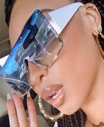 2021 New Flat Top Square Sunglasses Women Fashion Oversized Metal Frame Vintage Sun Glasses Retro Gradient Shades Oculos UV4002985243