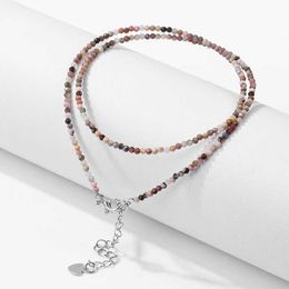 Beaded Necklaces Mini Stone Bead Necklace 2mm Face Natural Agate Quartz Necklace Womens Fashion Party Necklace d240514