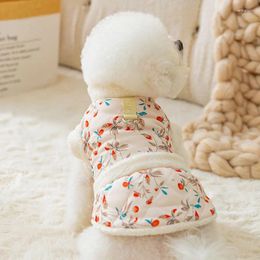 Dog Apparel Japanese Style Clothes Floral Cotton Dress Thickened Warm Two Legged Coat Teddy Winter Clothing