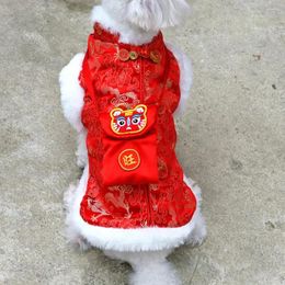 Dog Apparel Coat Festive Fashion Print Exquisite Buckle Thickened With Red Packet Keep Warm Cloth Chinese Style Clothes Tang Suit