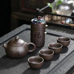 Teaware Sets Chinese Tea Set Vintage Purple Sand Portable Travel A Pot Of Four Cups Zisha Teapot Gift