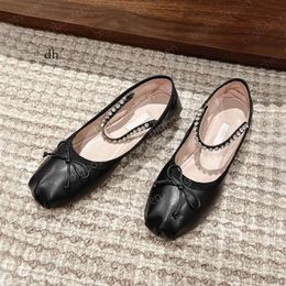 Bow Silk Round-Toe Women's Ballet Flat Shoes Strap Boat Designer Bottom Mary Jane Comfortable Retro Elastic Band Black And White Pink Grey Red Brown 35-41 4C