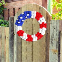 Decorative Flowers White Blue Wreath Patriotic Usa Flag Garland Independence Day Stars Decoration For Front Door Wall July 4th Theme