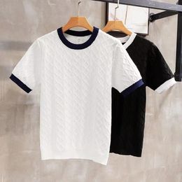 Men's T Shirts Contrast Color Patchwork Knitted T-shirts Mens Summer Casual Breathable Thin Knitting Bottom Tops For Men Short Sleeve