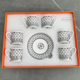 European Style 6 Piece High Grade Ceramic Espresso Cup Milk Tea Mug With Handle Office Novelty Gift Home Decoration 240508