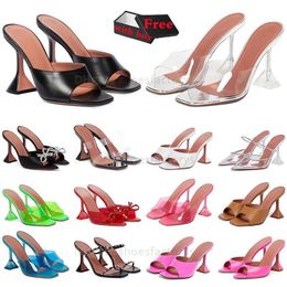 famous AMINA MUADDI Wedding Dress Shoes with box Begum bowknot butterfly PVC pumps high heels diamond shine sandals rhinestone Transparent women crystal shoe