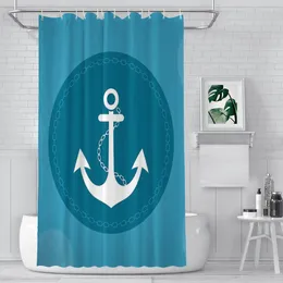 Shower Curtains Blue Sea Wave Anchor Waterproof Fabric Creative Bathroom Decor With Hooks Home Accessories