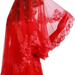 Bridal Veils Red Headcloth Wedding Veil Simple Lace Accessory Headpiece For Women