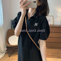 Relaxed Casual Cool And Cute T-shirt Skirt Black Polo Collar Short Sleeve Dress Children Summer Thin