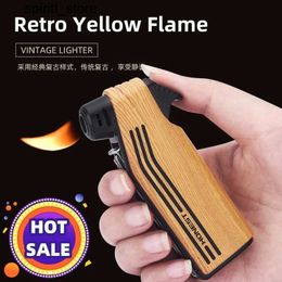 Lighters New Butane Retro Open Flame Multi functional Tube Light One Button Oblique Lighter Mens Gift Cigar Tube Igniting Tool S24513 S24513