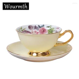 Cups Saucers Exquisite Gold Tea Water Beautiful Flower Teacup Wourmth Bone China Coffee And Saucer Set Ceramic Kitchen Accessories