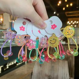 Hair Accessories 2 pieces/set of childrens cartoon rabbit elastic hair rubber band with glitter flower hair band cute hair rope childrens hair accessories d240513