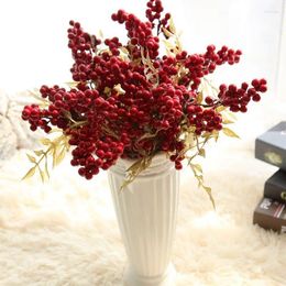 Decorative Flowers Artificial Christmas Red Berry Berries Leaf Spray Branch Wedding Flower Tree Wreath Garland Home Decoration