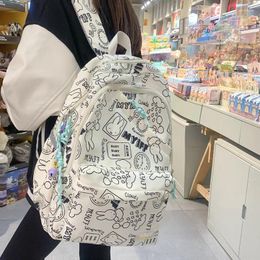 Storage Bags Simple And Print Canvas Bag Girl Backpack Kawaii School Large Capacity