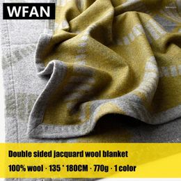 Blankets High End Light Luxury Grey Blue Double-sided Jacquard Wool Blanket With Handmade Edging El Shawl Aircraft Cover