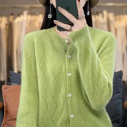 Women's Knits ZYCZCXX Merino Wool Clothing Knitting O Collar Cardigan Spring And Autumn Casual Loose Shirt Jacket Korean Fashion