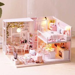 Architecture/DIY House Wooden Mini Doll House DIY Handmade Duplex Apartment Production 3D Puzzle Assembly Building Duplex Apartment Model Toys Gifts
