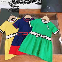 Top girl dresses Embroidered logo Jersey dress summer baby skirt Size 100-160 CM kids designer clothes Short sleeved child frock 24Feb20