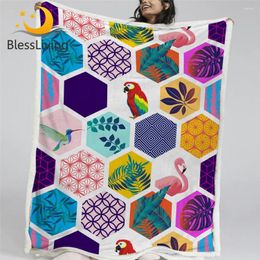 Blankets BlessLiving Geometric Bed Blanket Tropical Leaf Bedding Parrot Flamingo Colorful Furry Exotic Mantas De Cama Dropship