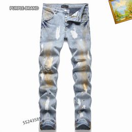 Mens Purple Jeans Designer Jeans Fashion Distressed Ripped Bikers Womens Denim cargo For Men Black Pants High Quality Fashion Mens Jeans 11